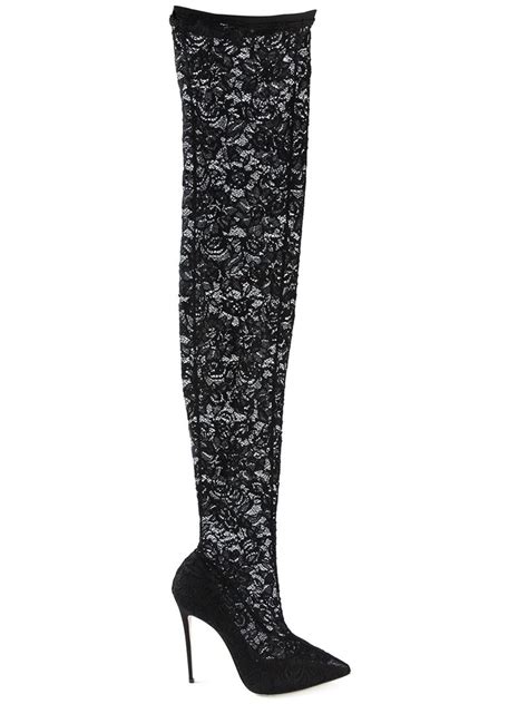 Dolce Gabbana Floral Lace Over The Knee Boots In Black Lyst