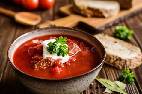 Borscht Traditional Ukraine Soup Stock Photo Image Of Dish Cream