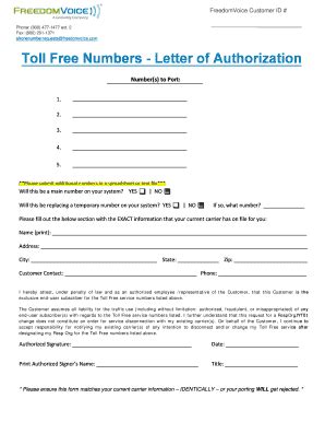 Fillable Online Toll Free Numbers Letter Of Authorization