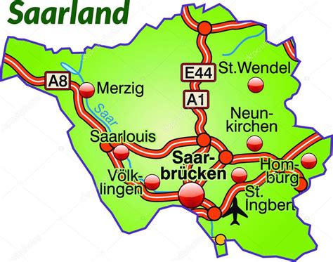 Saarland En Alemania Como Un Mapa Insular Con Red De Transporte Debido