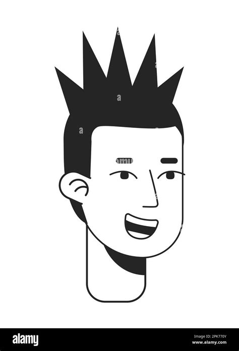 Happy Young Man With Mohawk Hair Monochromatic Flat Vector Character