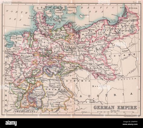 German Empire. Germany Prussia Poland. BARTHOLOMEW 1893 old antique map ...