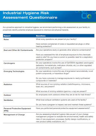 Sample Risk Assessment Questionnaires In Pdf Ms Word