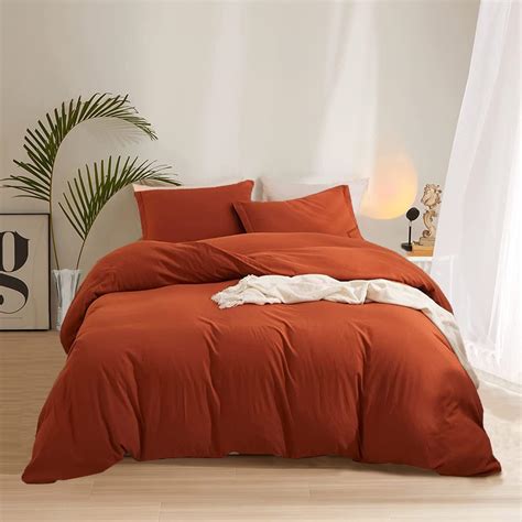 Wellboo Rust Comforter Sets King Solid Burnt Orange Bedding