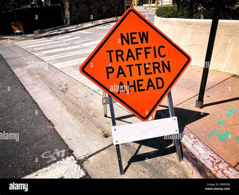 New Traffic Pattern Ahead Sign Stock Photo Alamy