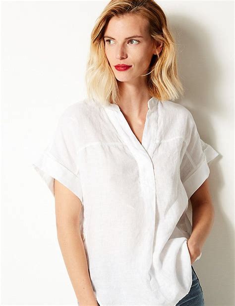 Pure Linen Short Sleeve Shirt Shirts And Blouses Marks And Spencer Us