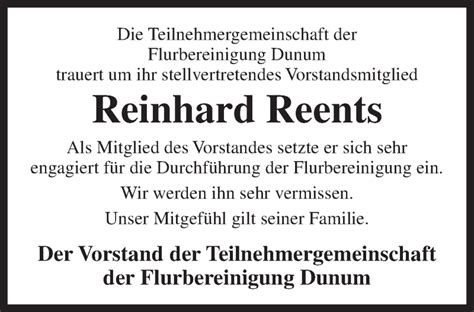 Traueranzeigen Von Reinhard Reents Nordwest Trauer De