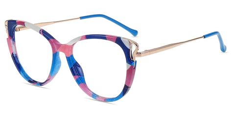 Women Glasses Large Tm07885 Blue Pink Tr Metal Cat Eye Frame Firmoo Uk