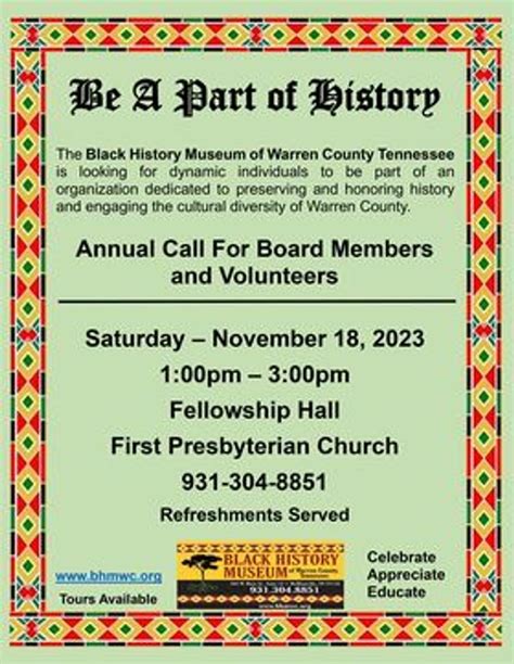 Board And Volunteers Needed For The Black History Museum Of Warren County