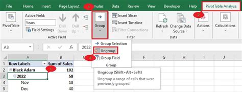 Grouping Excel Pivot Table Group And Ungroup