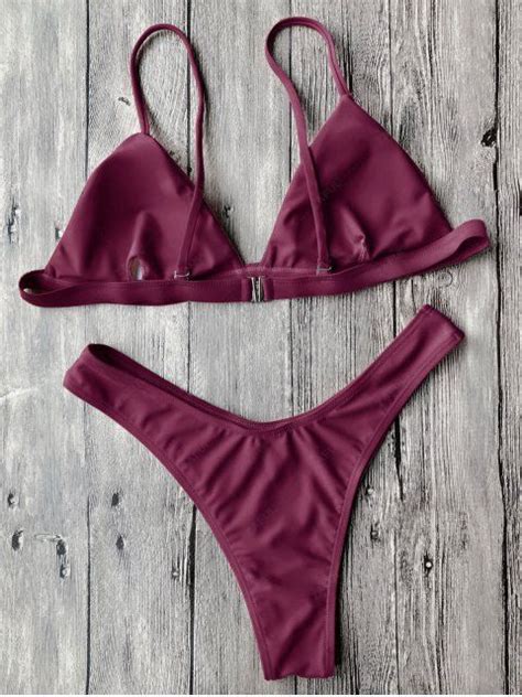 23 OFF 2021 Spaghetti Straps Padded Thong Bikini Set In BURGUNDY ZAFUL