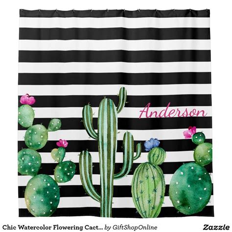 Chic Watercolor Flowering Cactus Personalized Shower Curtain Zazzle