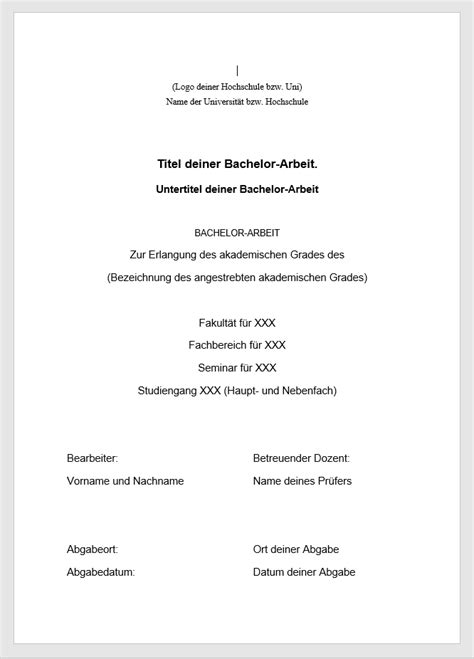 So Erstellst Du Das Bachelorarbeit Deckblatt Vorlagen