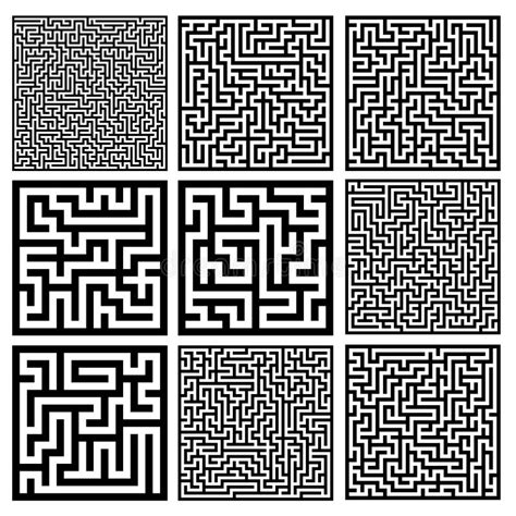 Mittlere Labyrinthe Eingestellt Vektor Abbildung Illustration Von