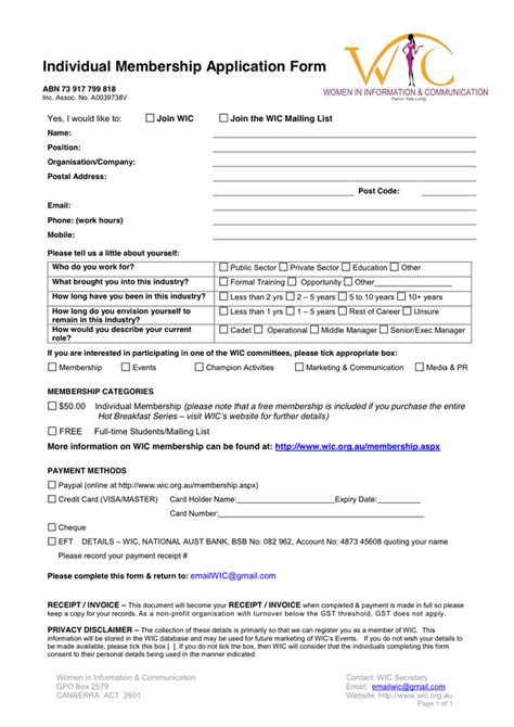 Membership Application Template Word