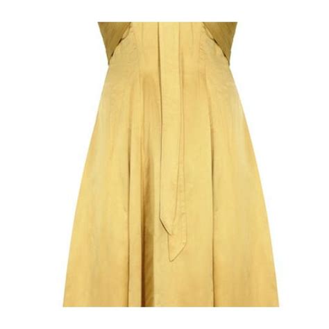 1950s Gold Pleated Bodice Silk Cocktail Dress With Bow Detail