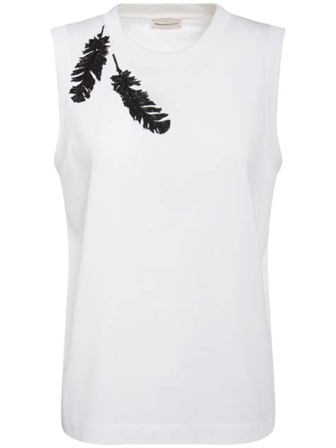 Embroidered Cotton Jersey Top Alexander Mcqueen Women Luisaviaroma