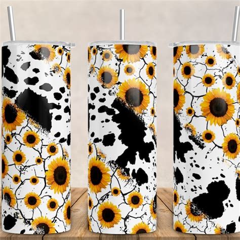 Cow Sunflowers Cowhide Seamless For Straight Tapered Tumbler Etsy