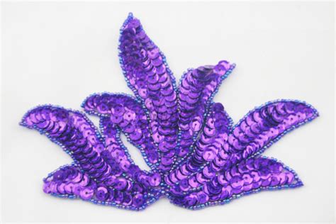 Leaf Sequin Motif Purple Sparkle Shine Trimmings Fabrics