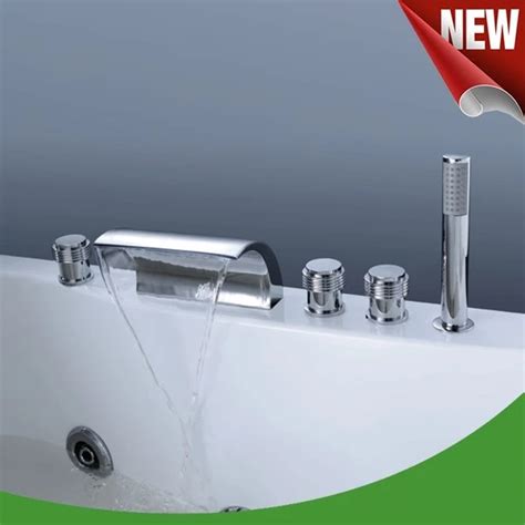 Brass Triple Handle Cold Hot Water 5 Hole Waterfall Bath Taps Bathtub Stand 5 Piece Shower