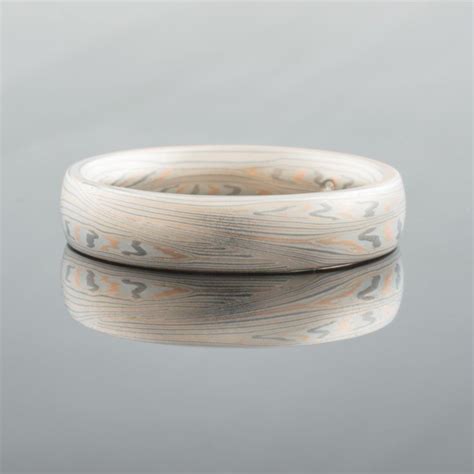 Bold Mokume Gane Ring Or Wedding Band In Flow Pattern With Mokume Knots