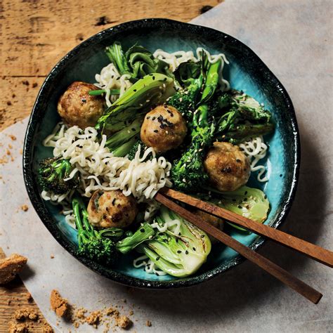 Ginger And Chicken Meatballs With Mixed Greens