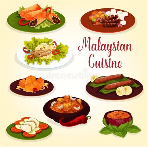 Malaysian Cuisine Dishes And Desserts Stock Vector Illustration Of