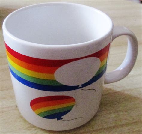 Vintage 80s Rainbow Cut Out Coffee Mug