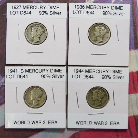 1927 1936 1941 S 1944 MERCURY DIMES 4 COINS LOT D644 For Sale