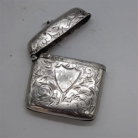 Sterling Silver Ornate Shield Design Rectangular Vesta Case Match Striker Hallmarked