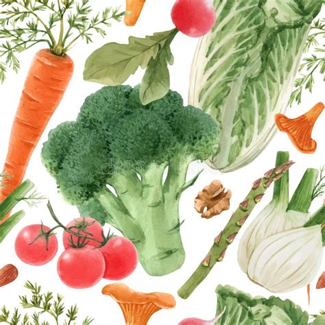 Beautiful Vector Seamless Pattern With Watercolor Hand Drawn Vegetables