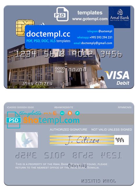 Somalia Amal Bank Visa Card Fully Editable Template In PSD Format