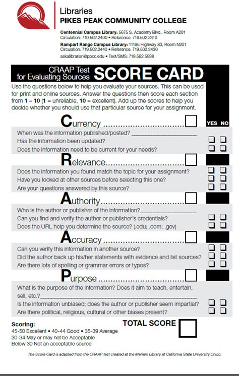 Craap Test Worksheet Chart Sheet Gallery