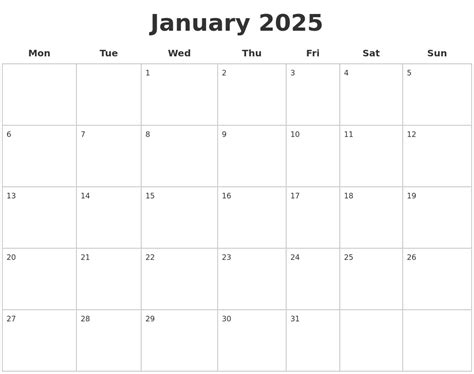 Jan 2025 Blank Calendar Printable 2025 Finest Ultimate Prime - 2025 ...