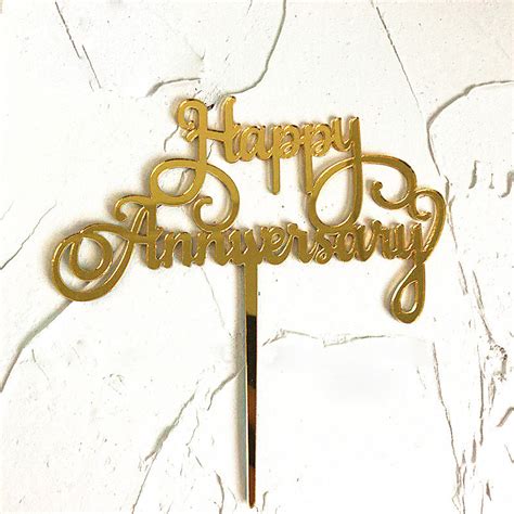 Kitchen Domain Happy Anniversary Acrylic Cake Topper Gold