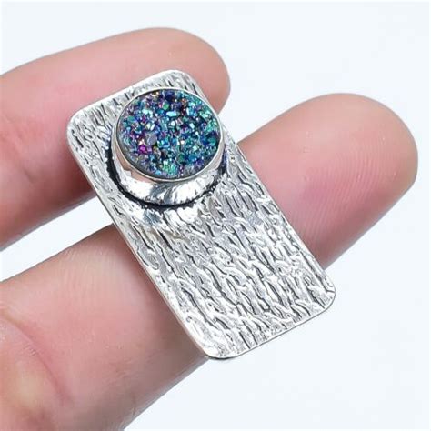 Titane Druse Pierre Précieuse Main Ethnique Argent Bijoux Bague Taille