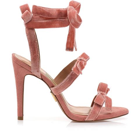 Sandália Salto Alto Fita Veludo Nude UZA Shoes Sapatos Femininos