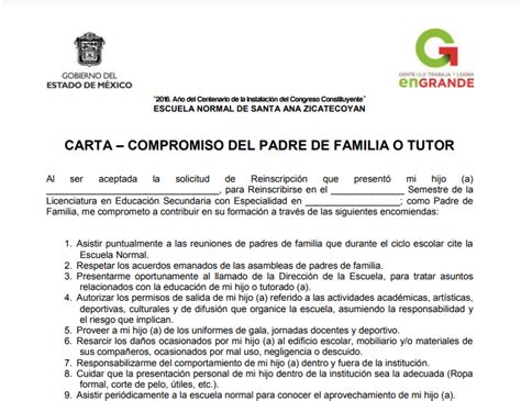 Carta De Compromiso Para Padres De Familia En PDF Y Word