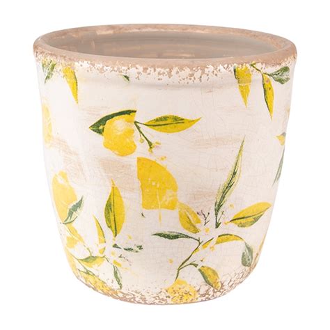 Clayre Eef Planter Ø 14x14 cm Yellow Ceramic Lemon