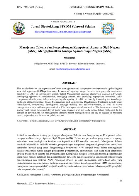 PDF Manajemen Talenta Dan Pengembangan Kompetensi Aparatur Sipil