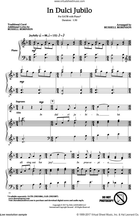 Robinson In Dulci Jubilo Sheet Music For Choir Satb Soprano Alto Tenor Bass