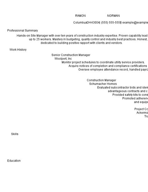 Construction Manager Resume Examples For 2023 Template And Guide