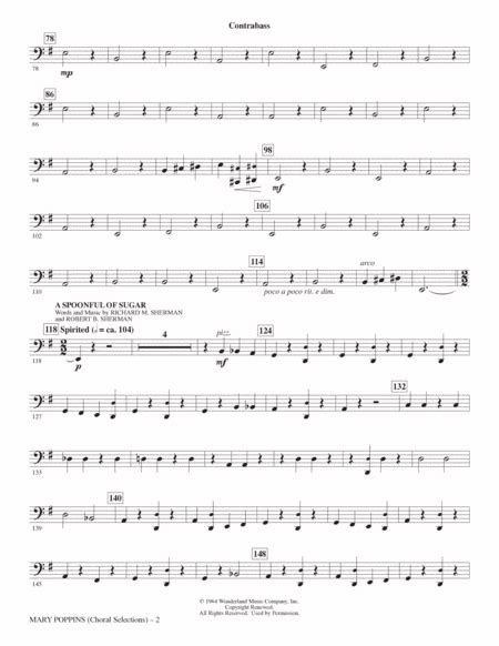 Mary Poppins Choral Selections Arr John Leavitt Contrabass By