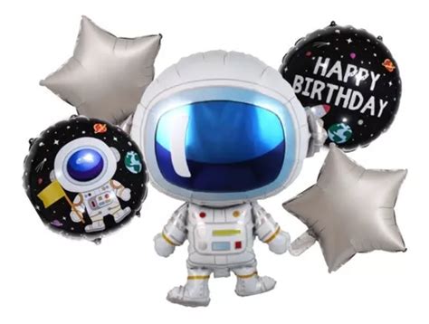 Kit Globo Metálico Astronauta Happy Birthday Feliz Cumple en venta en