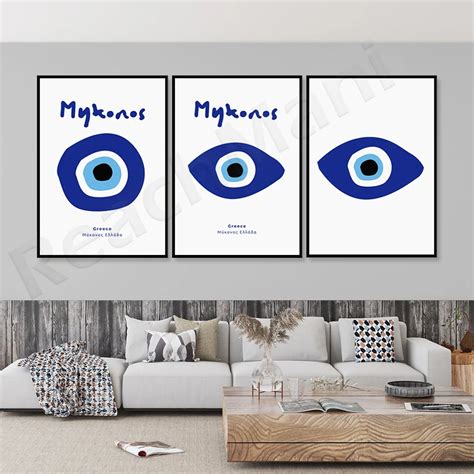 Wall Décor Wall Hangings Mykonos Evil Eye Print Greece Wall Art Greek