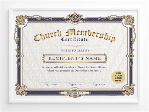 Editable Church Membership Certificate Template Diy Blue And Gold Chu