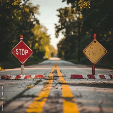 Red Stop Sign On A Closed Road A Prominent Display Of Caution And