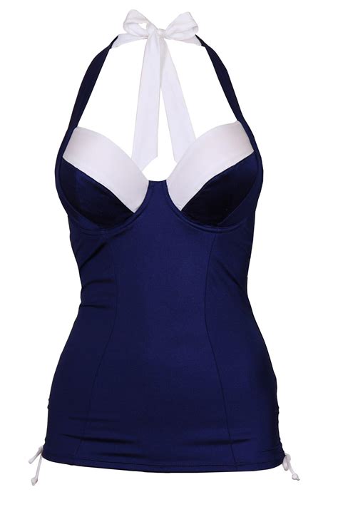 Sorrento Halter Underwired Tankini Top Navy White Pour Moi