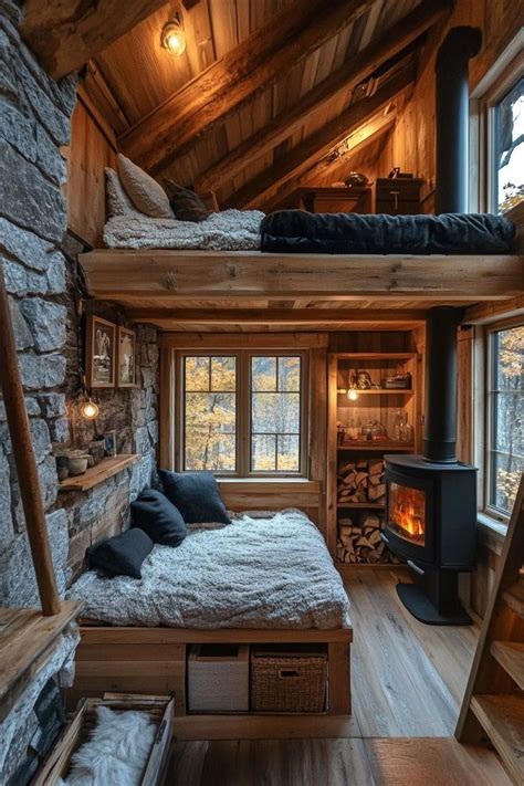 Tiny Mountain Home With A Compact Cozy Stone Fireplace Check Out And