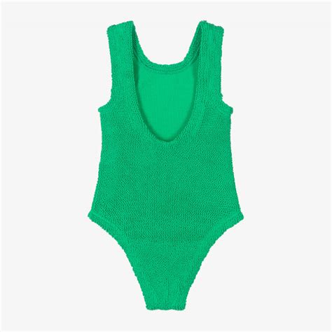 Hunza G Girls Green Crinkle Swimsuit Childrensalon